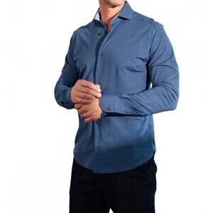 NEW 7 DOWNIE ST. amore all way stretch long sleeve shirt in navy